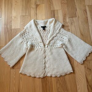 Vintage Y2K Arden B Alpaca Wool Blend Cream Collared Cardigan Sweater